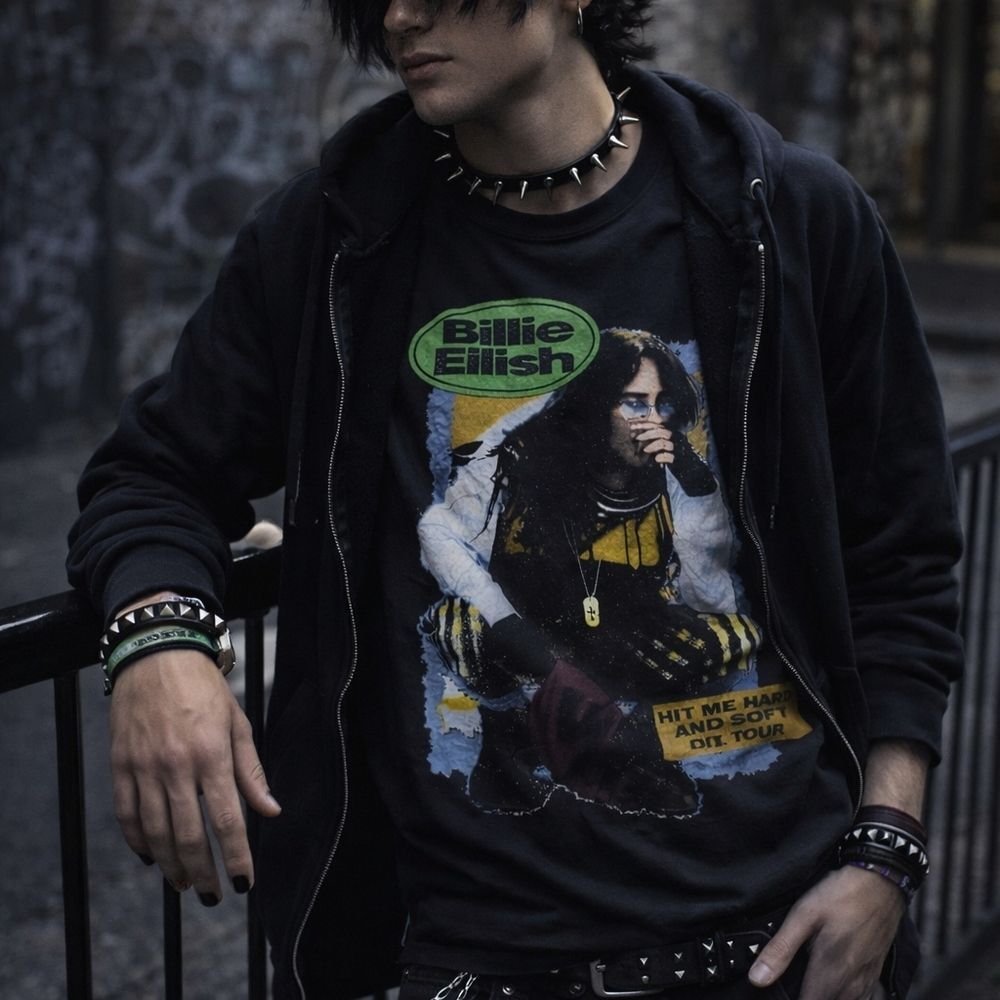 Billie Eilish Hit Me Hard And Soft Tour Black Graphic T Shirt XL Indie Sleaze Co